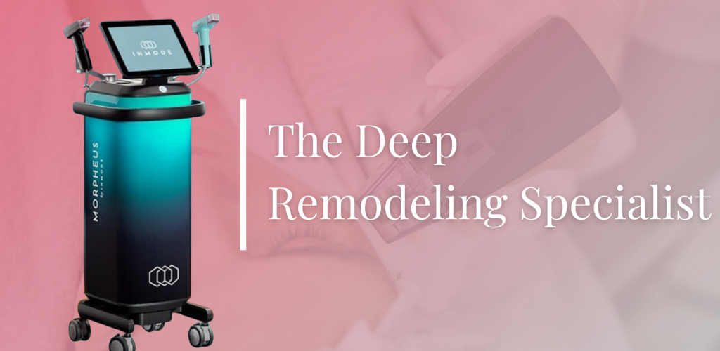 A 3D medical graphic showing radiofrequency microneedling energy stimulating deep collagen production.